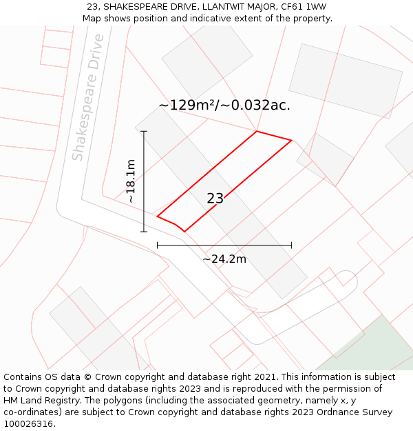 23, SHAKESPEARE DRIVE, LLANTWIT MAJOR, CF61 1WW: Plot and title map