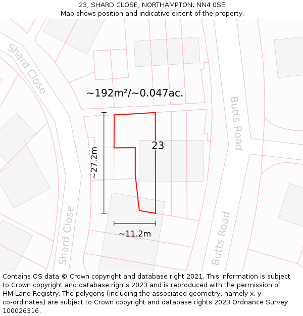 23, SHARD CLOSE, NORTHAMPTON, NN4 0SE: Plot and title map