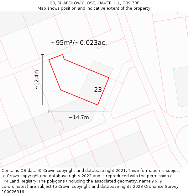 23, SHARDLOW CLOSE, HAVERHILL, CB9 7RF: Plot and title map