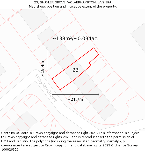 23, SHAYLER GROVE, WOLVERHAMPTON, WV2 3PA: Plot and title map