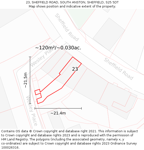 23, SHEFFIELD ROAD, SOUTH ANSTON, SHEFFIELD, S25 5DT: Plot and title map