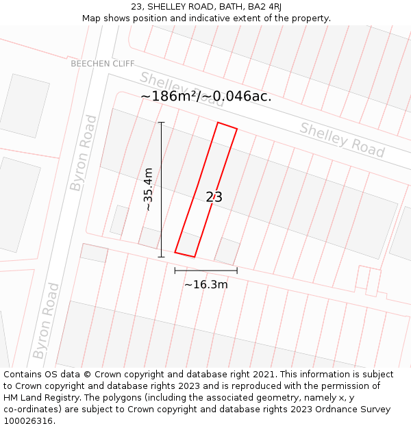 23, SHELLEY ROAD, BATH, BA2 4RJ: Plot and title map
