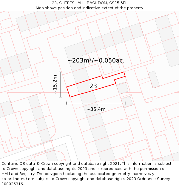 23, SHEPESHALL, BASILDON, SS15 5EL: Plot and title map