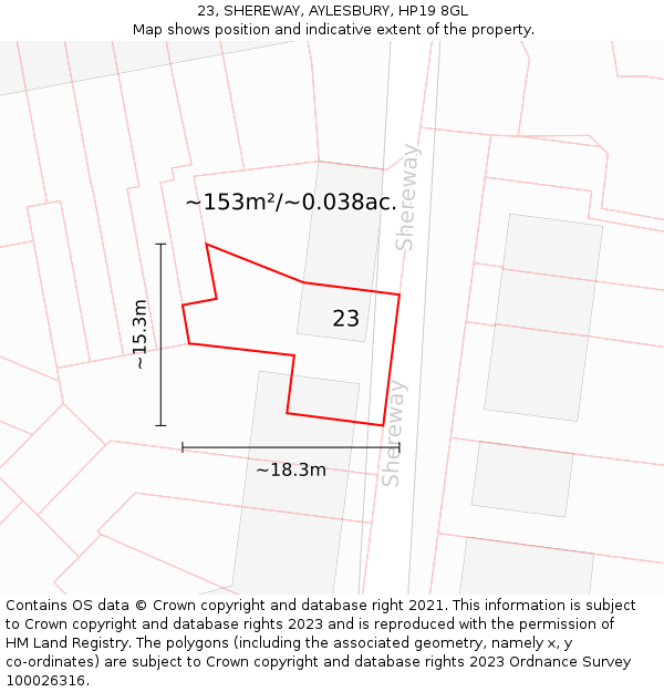 23, SHEREWAY, AYLESBURY, HP19 8GL: Plot and title map