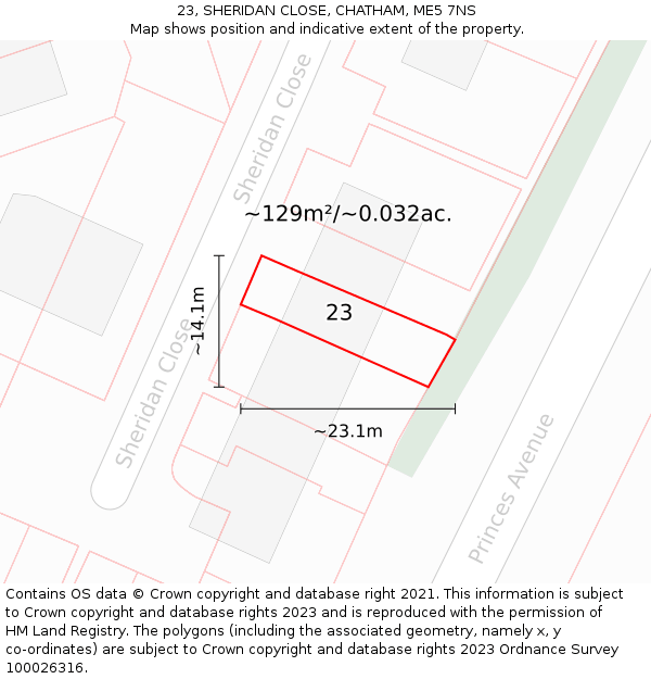 23, SHERIDAN CLOSE, CHATHAM, ME5 7NS: Plot and title map