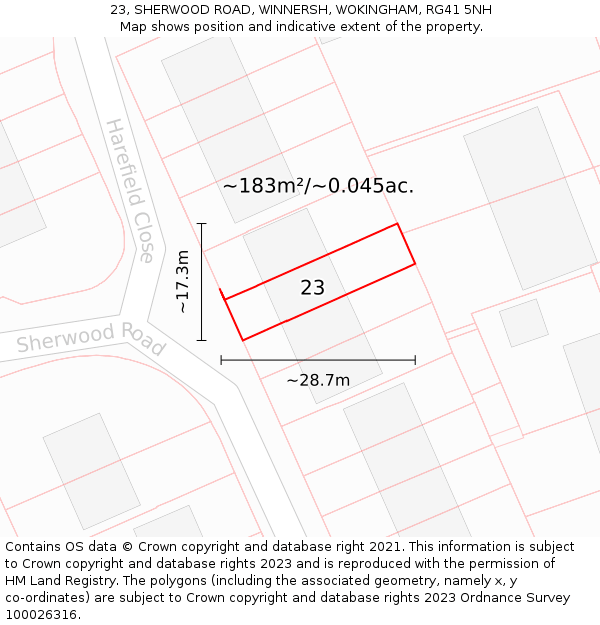 23, SHERWOOD ROAD, WINNERSH, WOKINGHAM, RG41 5NH: Plot and title map