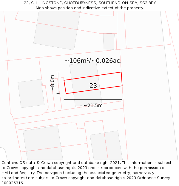 23, SHILLINGSTONE, SHOEBURYNESS, SOUTHEND-ON-SEA, SS3 8BY: Plot and title map