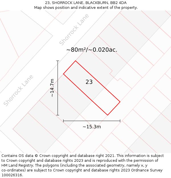 23, SHORROCK LANE, BLACKBURN, BB2 4DA: Plot and title map