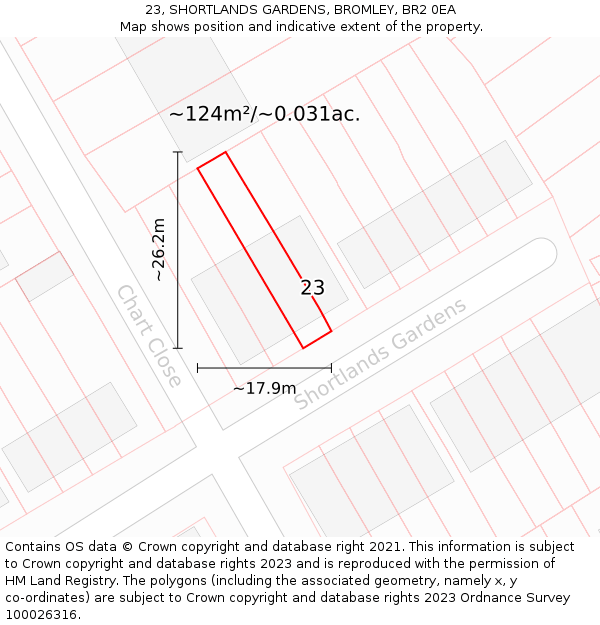 23, SHORTLANDS GARDENS, BROMLEY, BR2 0EA: Plot and title map