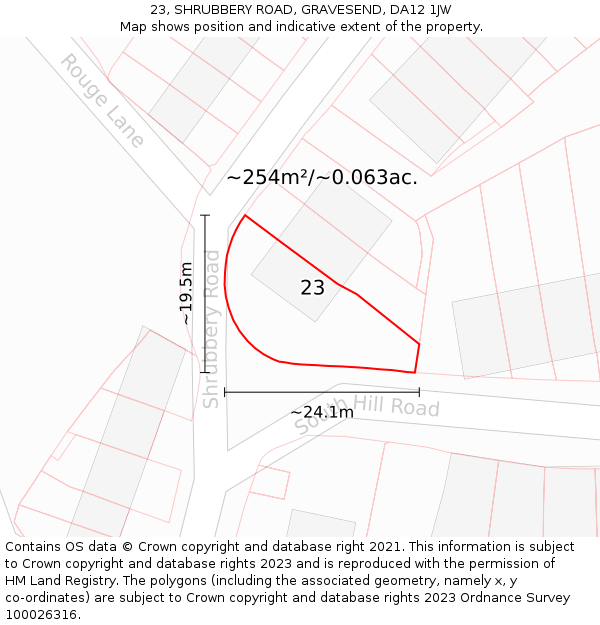 23, SHRUBBERY ROAD, GRAVESEND, DA12 1JW: Plot and title map