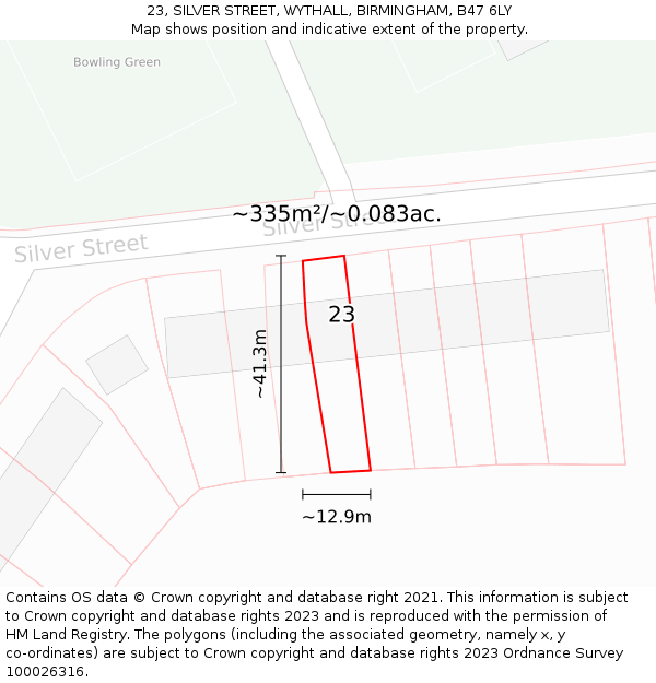 23, SILVER STREET, WYTHALL, BIRMINGHAM, B47 6LY: Plot and title map