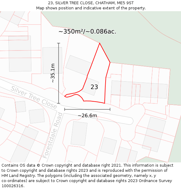 23, SILVER TREE CLOSE, CHATHAM, ME5 9ST: Plot and title map