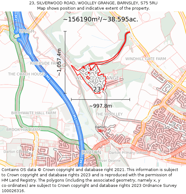 23, SILVERWOOD ROAD, WOOLLEY GRANGE, BARNSLEY, S75 5RU: Plot and title map