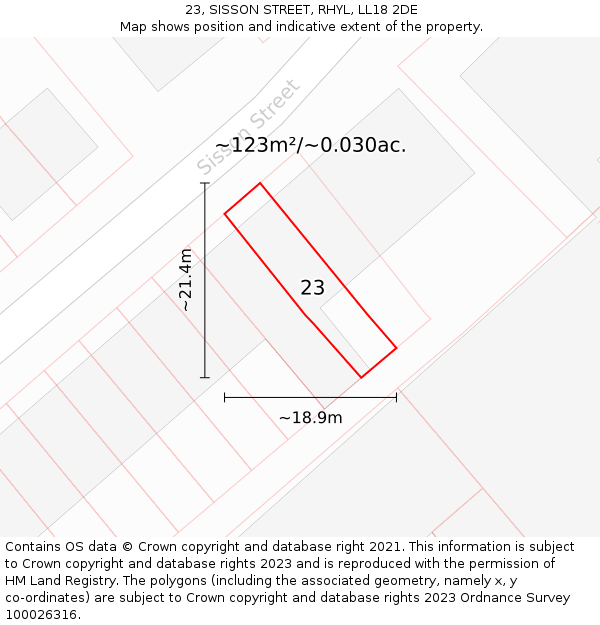 23, SISSON STREET, RHYL, LL18 2DE: Plot and title map