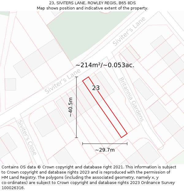 23, SIVITERS LANE, ROWLEY REGIS, B65 8DS: Plot and title map