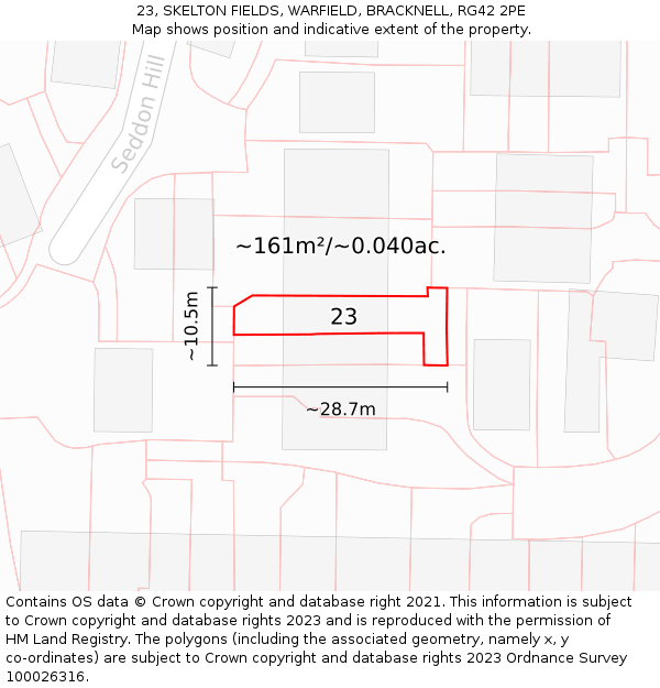 23, SKELTON FIELDS, WARFIELD, BRACKNELL, RG42 2PE: Plot and title map