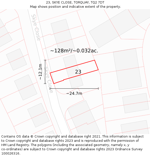 23, SKYE CLOSE, TORQUAY, TQ2 7DT: Plot and title map