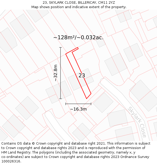 23, SKYLARK CLOSE, BILLERICAY, CM11 2YZ: Plot and title map