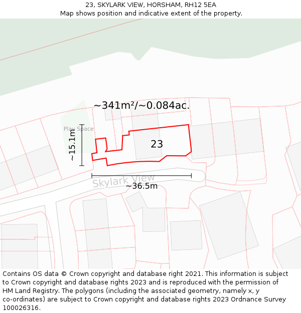 23, SKYLARK VIEW, HORSHAM, RH12 5EA: Plot and title map