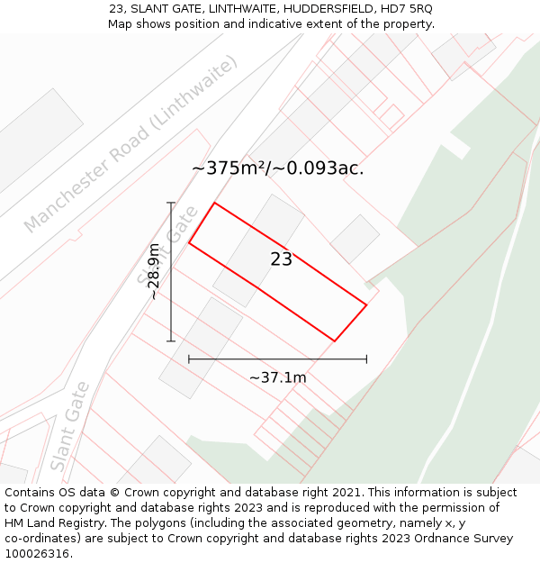23, SLANT GATE, LINTHWAITE, HUDDERSFIELD, HD7 5RQ: Plot and title map