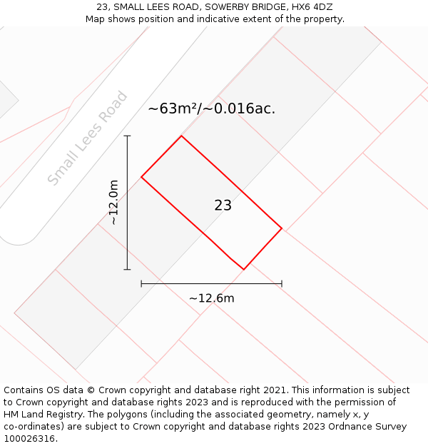 23, SMALL LEES ROAD, SOWERBY BRIDGE, HX6 4DZ: Plot and title map