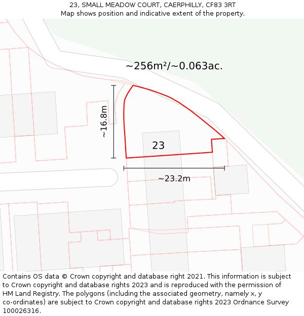 23, SMALL MEADOW COURT, CAERPHILLY, CF83 3RT: Plot and title map