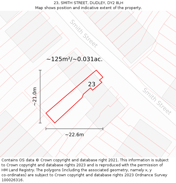 23, SMITH STREET, DUDLEY, DY2 8LH: Plot and title map