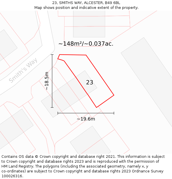 23, SMITHS WAY, ALCESTER, B49 6BL: Plot and title map