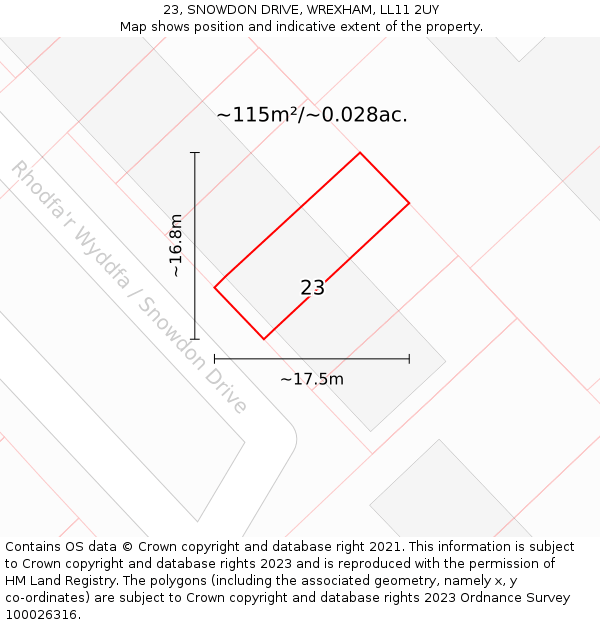 23, SNOWDON DRIVE, WREXHAM, LL11 2UY: Plot and title map