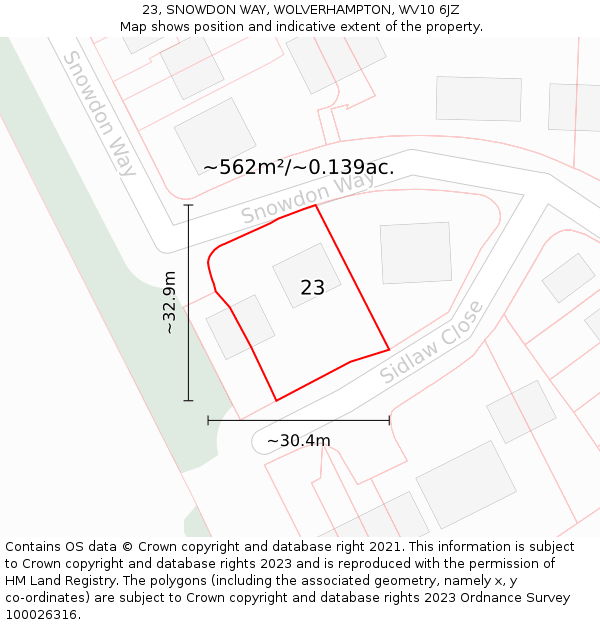 23, SNOWDON WAY, WOLVERHAMPTON, WV10 6JZ: Plot and title map