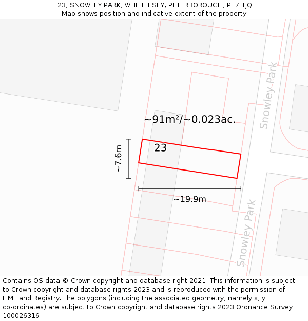 23, SNOWLEY PARK, WHITTLESEY, PETERBOROUGH, PE7 1JQ: Plot and title map