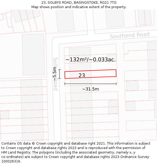23, SOLBYS ROAD, BASINGSTOKE, RG21 7TG: Plot and title map