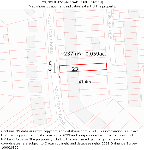 23, SOUTHDOWN ROAD, BATH, BA2 1HJ: Plot and title map