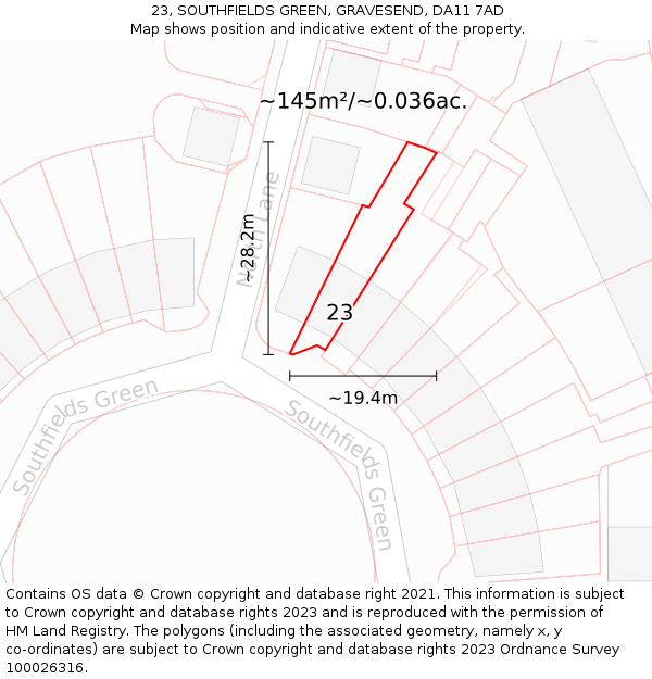 23, SOUTHFIELDS GREEN, GRAVESEND, DA11 7AD: Plot and title map