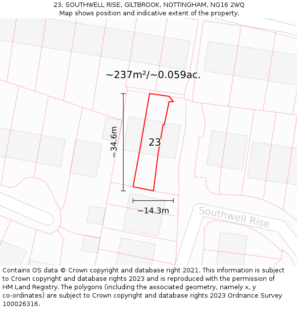 23, SOUTHWELL RISE, GILTBROOK, NOTTINGHAM, NG16 2WQ: Plot and title map