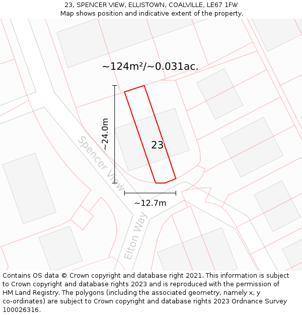 23, SPENCER VIEW, ELLISTOWN, COALVILLE, LE67 1FW: Plot and title map