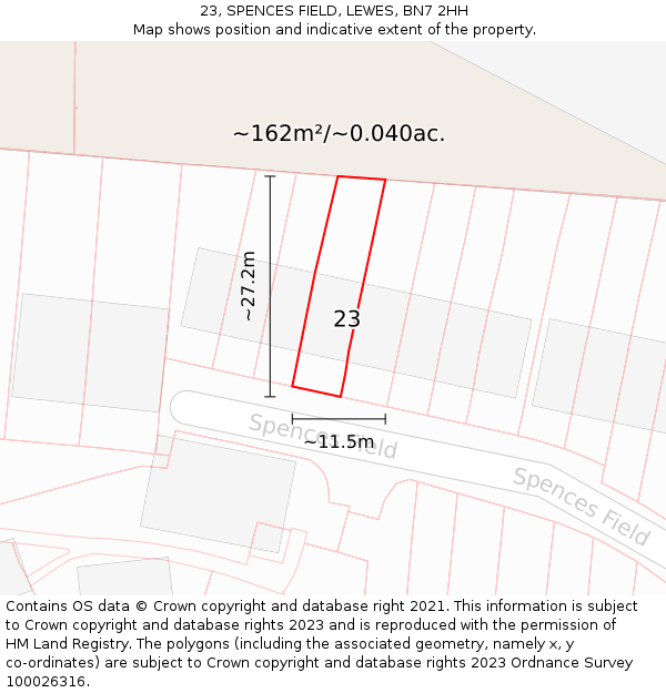 23, SPENCES FIELD, LEWES, BN7 2HH: Plot and title map