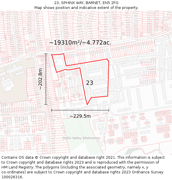 23, SPHINX WAY, BARNET, EN5 2FG: Plot and title map