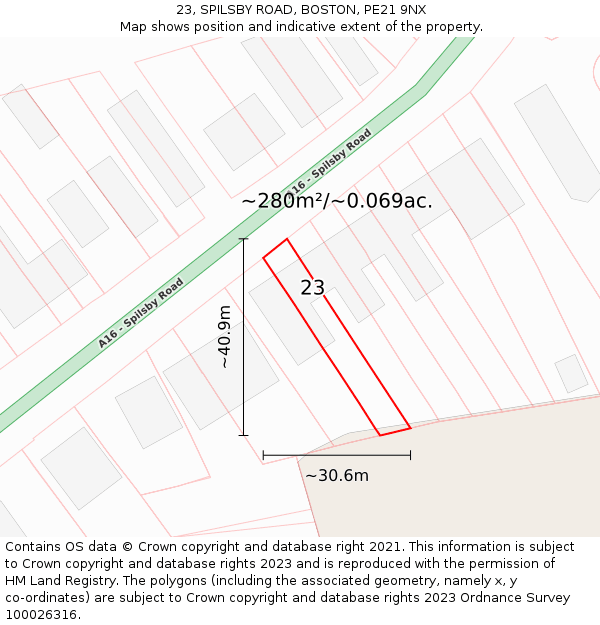 23, SPILSBY ROAD, BOSTON, PE21 9NX: Plot and title map