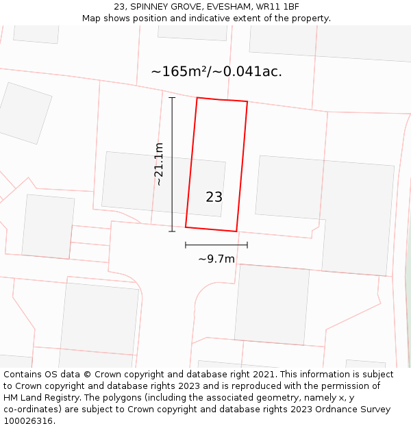 23, SPINNEY GROVE, EVESHAM, WR11 1BF: Plot and title map