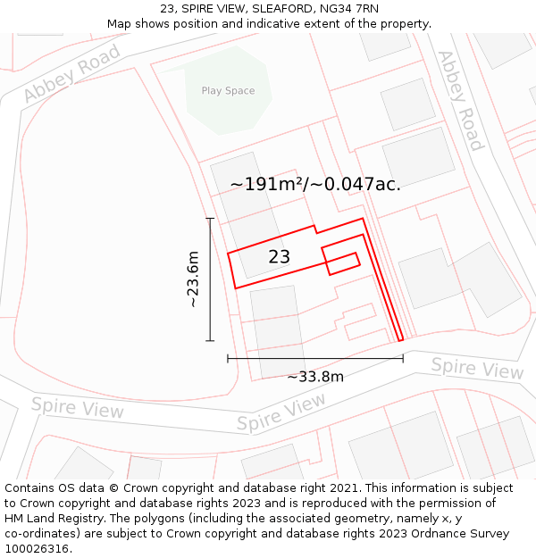 23, SPIRE VIEW, SLEAFORD, NG34 7RN: Plot and title map