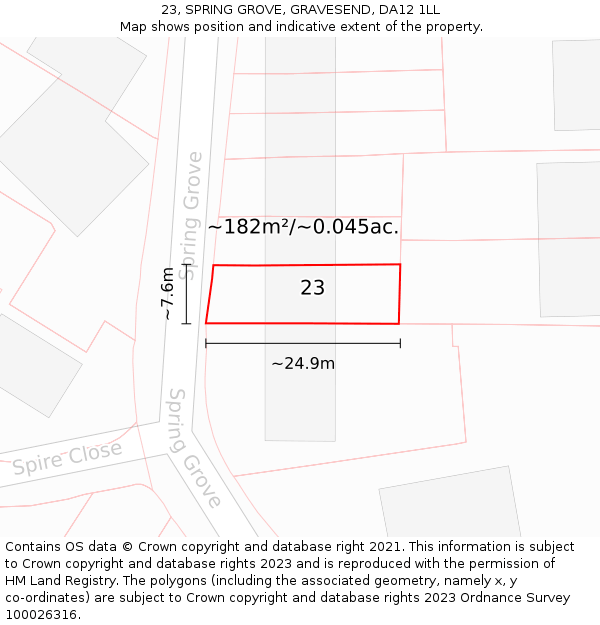 23, SPRING GROVE, GRAVESEND, DA12 1LL: Plot and title map