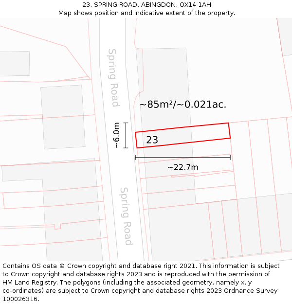 23, SPRING ROAD, ABINGDON, OX14 1AH: Plot and title map