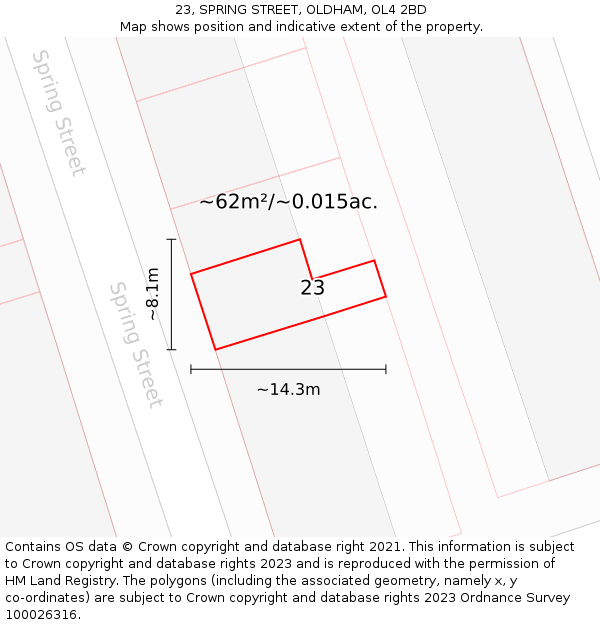 23, SPRING STREET, OLDHAM, OL4 2BD: Plot and title map