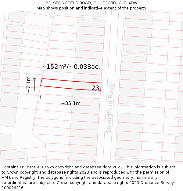 23, SPRINGFIELD ROAD, GUILDFORD, GU1 4DW: Plot and title map