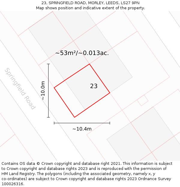 23, SPRINGFIELD ROAD, MORLEY, LEEDS, LS27 9PN: Plot and title map