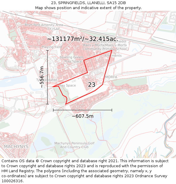 23, SPRINGFIELDS, LLANELLI, SA15 2DB: Plot and title map