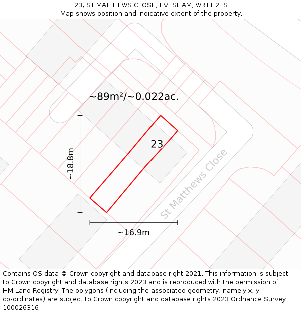 23, ST MATTHEWS CLOSE, EVESHAM, WR11 2ES: Plot and title map