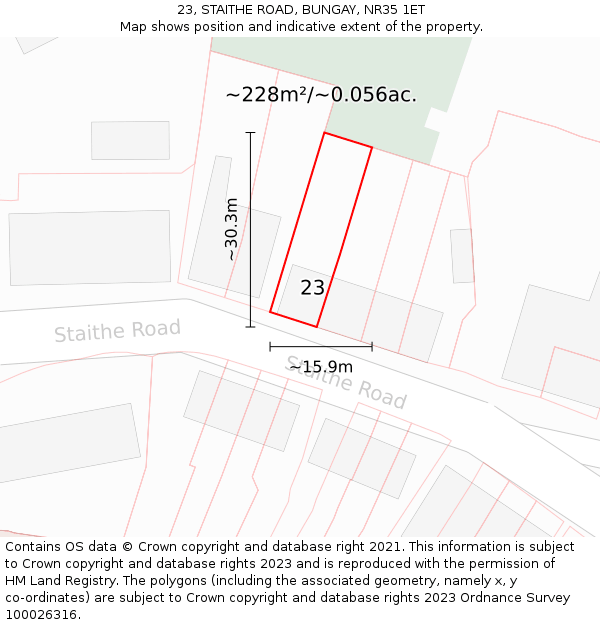 23, STAITHE ROAD, BUNGAY, NR35 1ET: Plot and title map