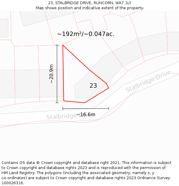 23, STALBRIDGE DRIVE, RUNCORN, WA7 1LY: Plot and title map